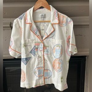 NWT Damson Madder Chlo Linen Blend Button Down Shirt